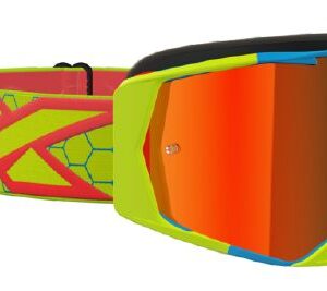 EKS Lucid Goggle, Flo Yellow/Fire/Cyan, Red Mirror